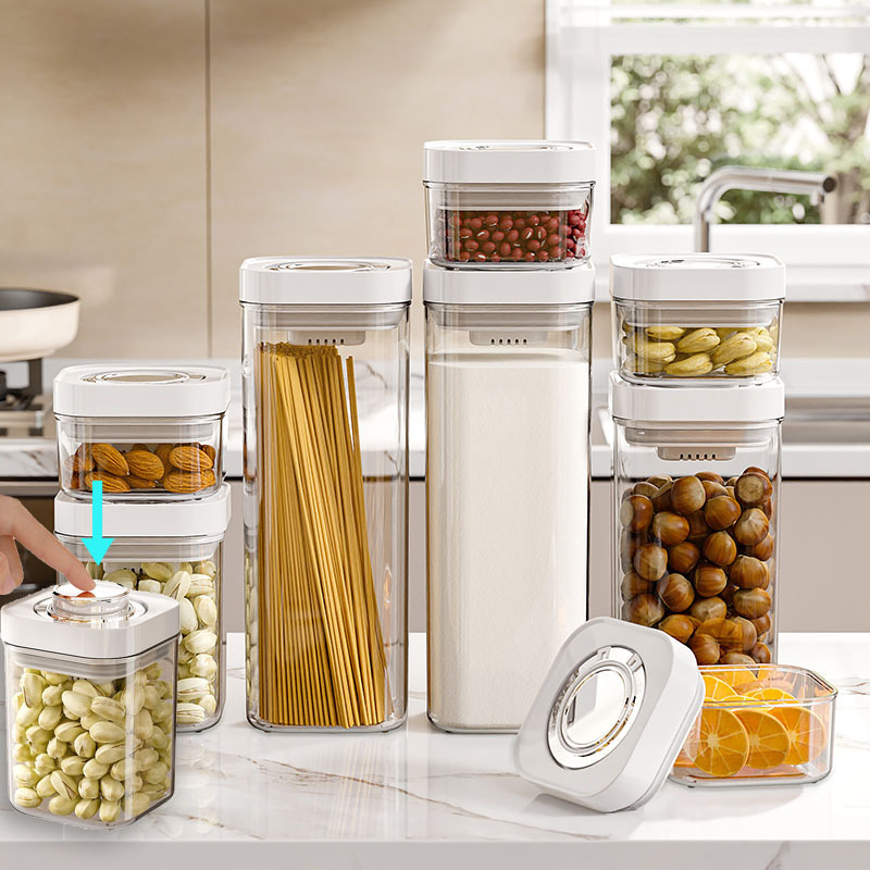 Tanque sellado a prueba de humedad al vacío tipo prensa, tanque de almacenamiento de granos de cocina, caja de almacenamiento de especias, tanque de almacenamiento de café de té