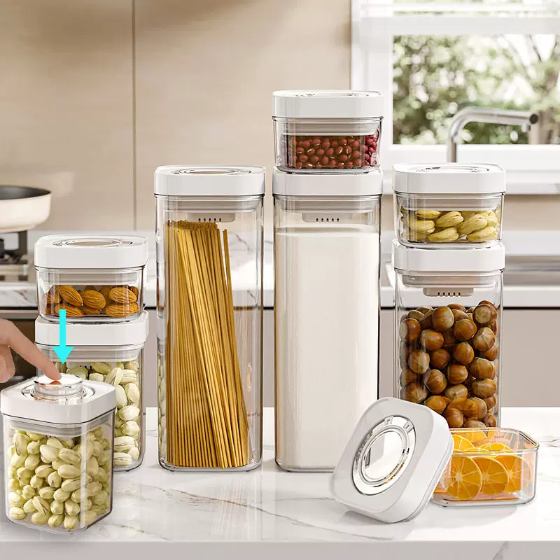 按压式真空防潮密封罐厨房杂粮罐收纳罐香料收纳盒茶叶咖啡保存罐