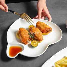 水饺子盘带醋碟碗瓷吃饺子的盘子创意家用子母菜盘薯条装虾盘