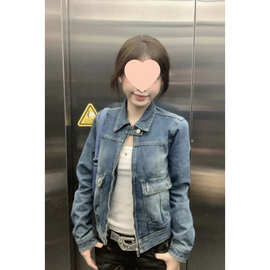 美式复古翻领蓝色做旧牛仔外套女2025春秋冬小个子短款夹克上衣潮