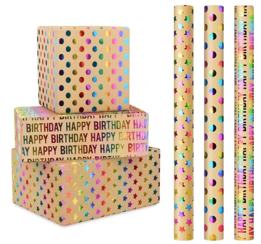 Transfronterizos para feliz cumpleaños, regalo de San Valentín, papel de embalaje de alto nivel, estampado concavo, rollo de kraft retro