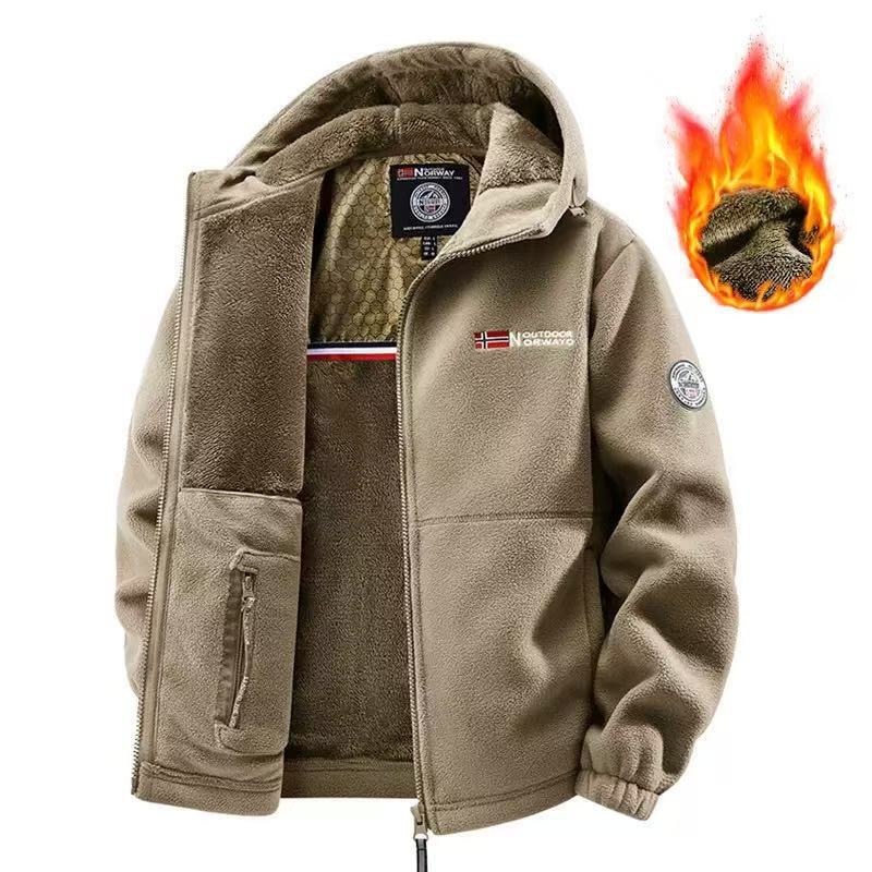 Exported to Norway, Large Size Warm and Thick Double-Layer Hooded Fleece Jacket, Foreign Trade Cross-Border European Size Fleece-Lined Jacket