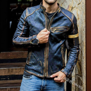 Cross-Border Export European and American Autumn and Winter Men's Clothing 2025 Amazon Wish Retro Patent Leather Leather Jacket Zipper Shirt Jacket Men's Clothing