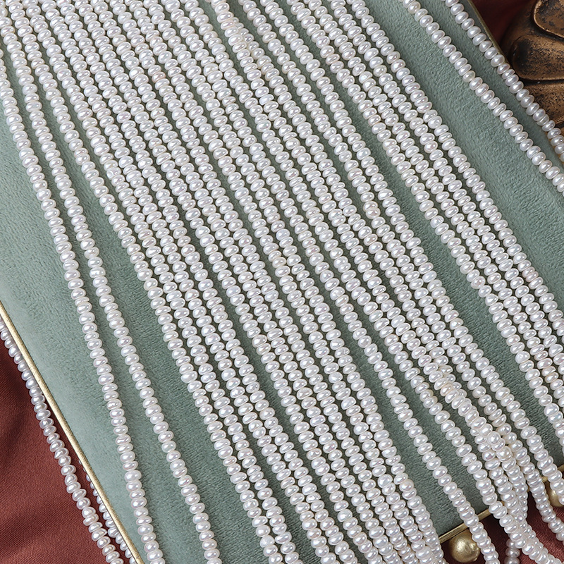 3.5-4mm冷白算盤珠天然淡水珍珠無核扁珠diy長約37cm160顆左右