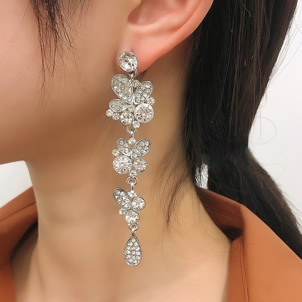 Retro Multi-layer Color Diamond Long Earring display picture 11