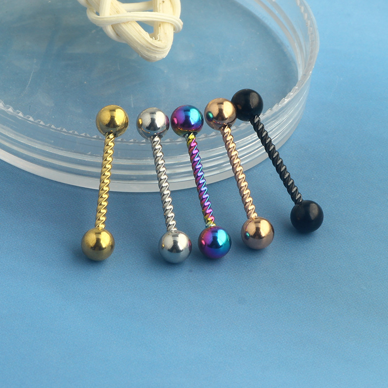 Twisted Tongue Nail Nipple Ring Stainless Steel Barbell Oral Piercing Jewelry Black Color detail image 7