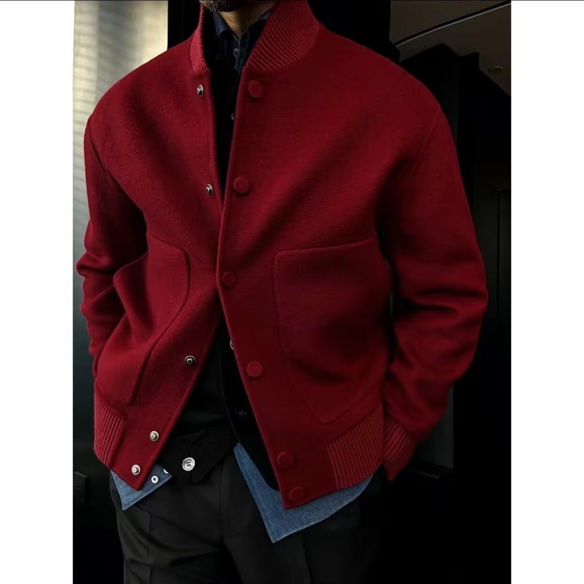 Men's woolen coat, men's short-sleeve autumn and winter new fashion trendy brand Hong Kong style solid color stand-up collar versatile trendy jacket