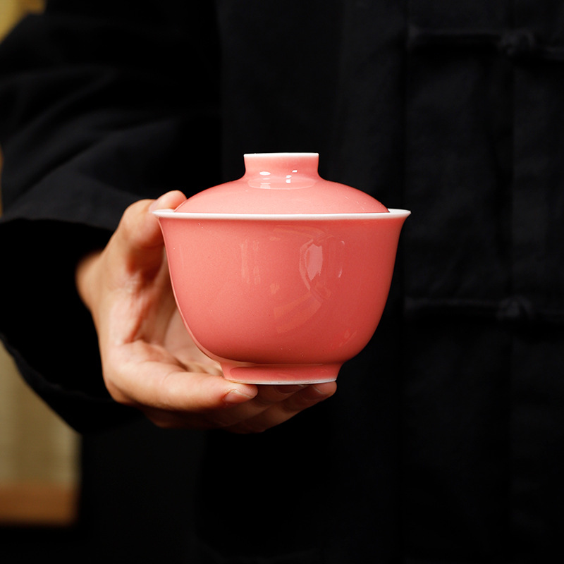 핑크 싱글 커버 볼 여성용 티 컵 세라믹 티 보울 티 세트 가정용 핫 쿵푸 티 컵 고급 티 메이커