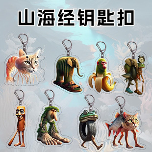 Net red hot stem foreign mountain sea sutra key chain funny abstract wooden stick big foot tree acrylic pendant wholesale