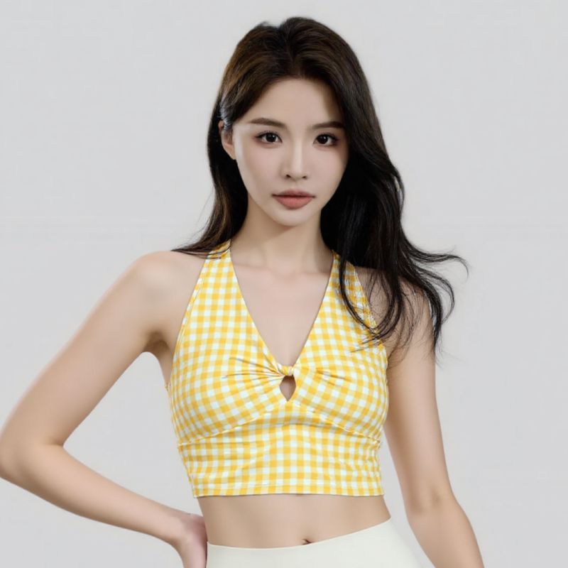 裸感透气纽结美背交叉后背带胸垫夏季运动瑜伽健身背心|undefined