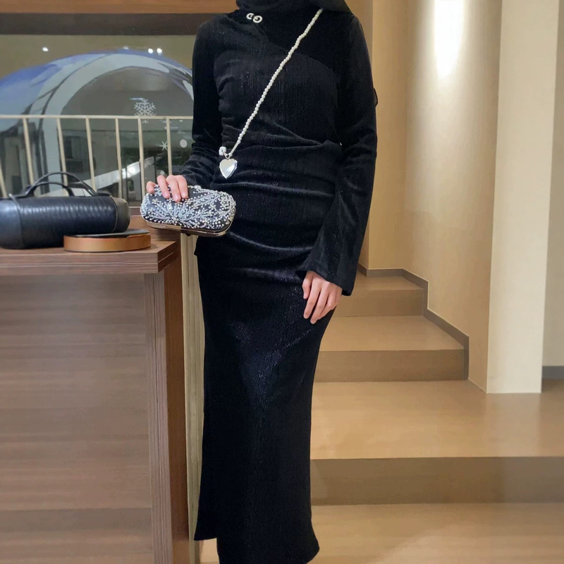 Cross-Border Spring Velvet Dress, Long-Sleeved Slim-Fit Bodycon Mermaid Gown, Direct Supply from the Source Factory Cross-Border Spring Velvet Dress, Long-Sleeved Slim-Fit Bodycon Mermaid Gown, Direct Supply from the Source Factory