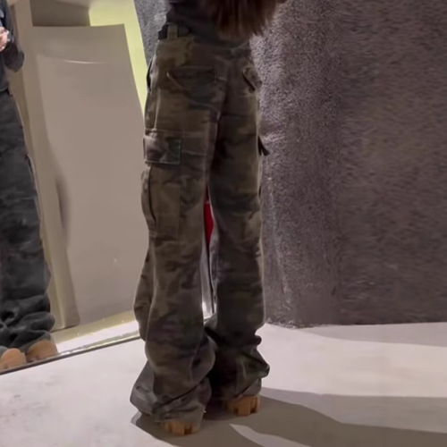 American-style spicy girl designed pocket camouflage work pants for women, spring high-waisted loose casual long pants