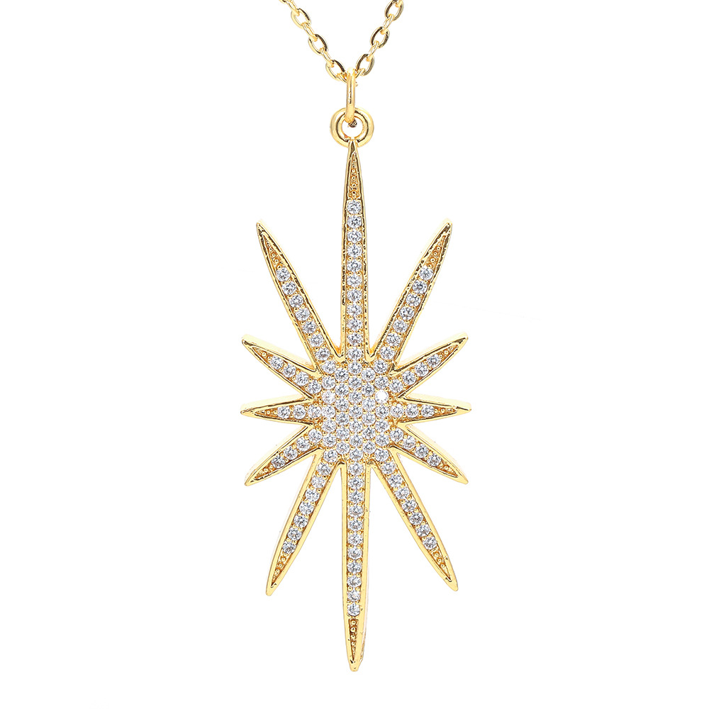 Unisex Gender Simple Full Zircon Eight-pointed Star Copper Necklace Wholesale