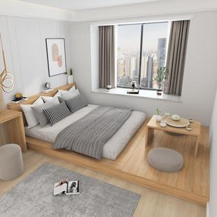 Japanese-Style Tatami Low Bed Double Floor Bed Platform Low Bed Solid Wood Simple with Coffee Table