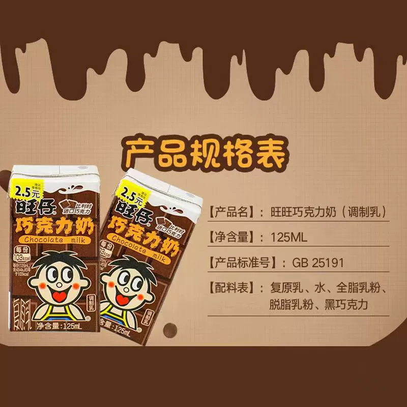 旺仔 Chocolate Milk 125ml Детское молочное шоколадное flavor молоко Want Want молоко оптом