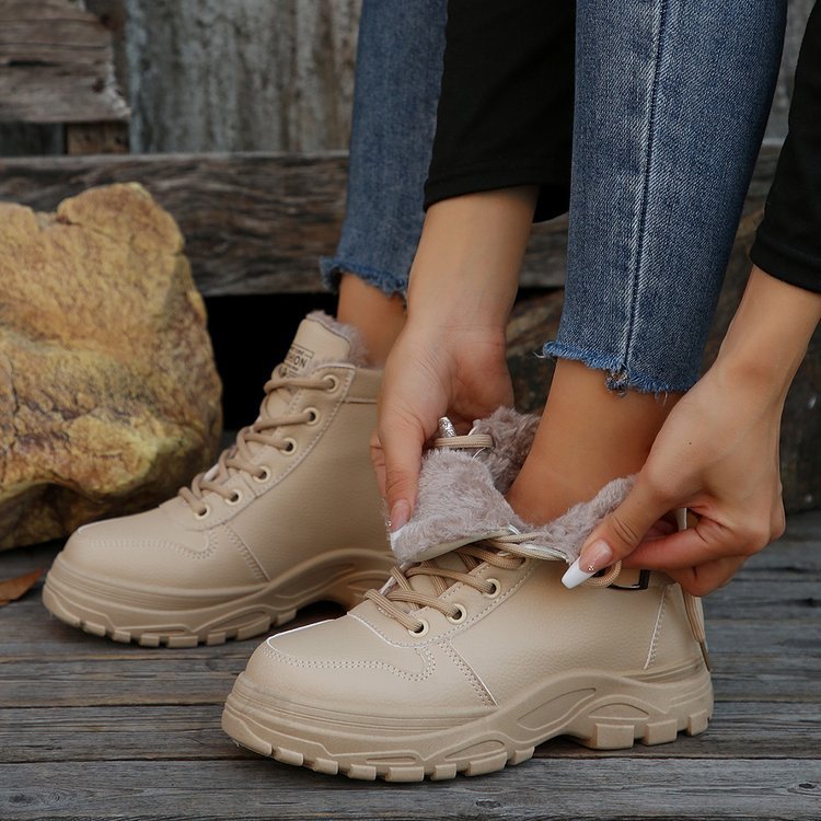 Scarponi da montagna grandi da donna nuovi autunnali e invernali più stivali da neve in velluto e spessi scarpe di cotone da donna_voghion.com