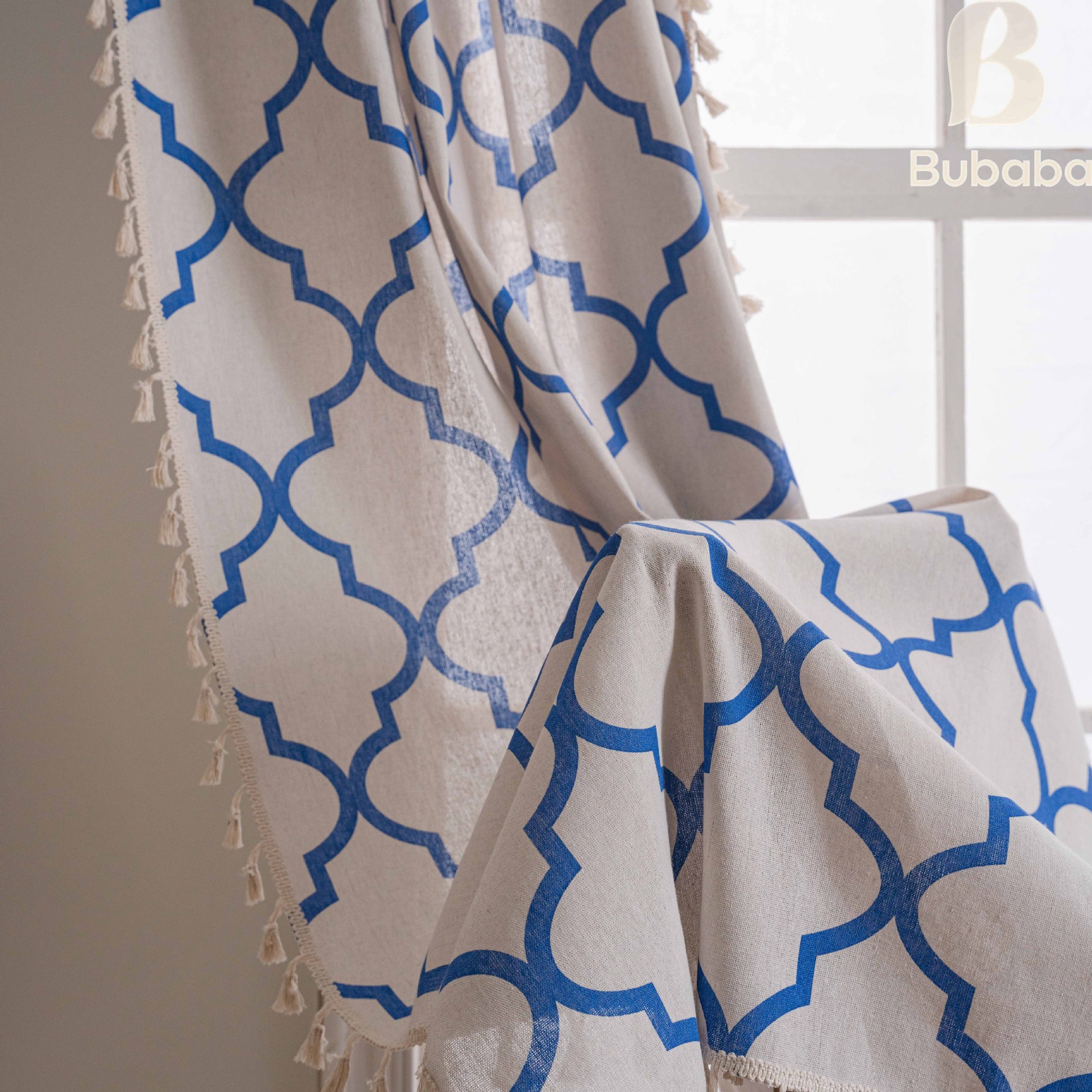 Feimao Cross-border Printed Finished Curtains, Blue Diamond Pattern, Semi-blackout Kitchen Curtain, Bedroom, Living_voghion.com