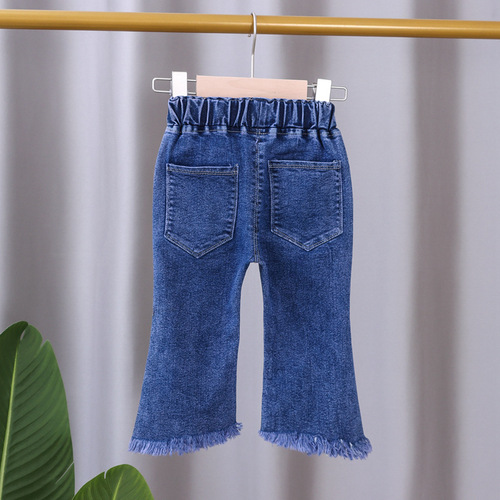 2024 new girls' jeans, fashionable spring and autumn pants for children and middle-aged children, versatile, fashionable, slim and flared pants