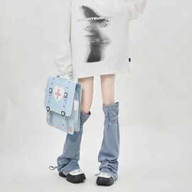 嘻哈美式辣妹炸街水洗牛仔腿套千禧y2k亚文化绑带堆堆袜套