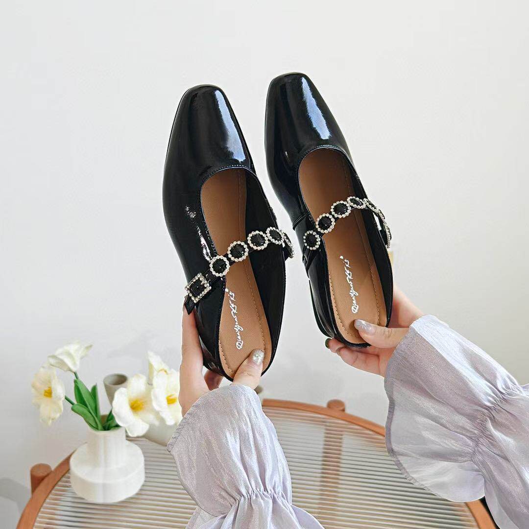 Dép mule nữ da thật mũi vuông gót thấp đế mềm chống trượt — màu be chi tiết 7