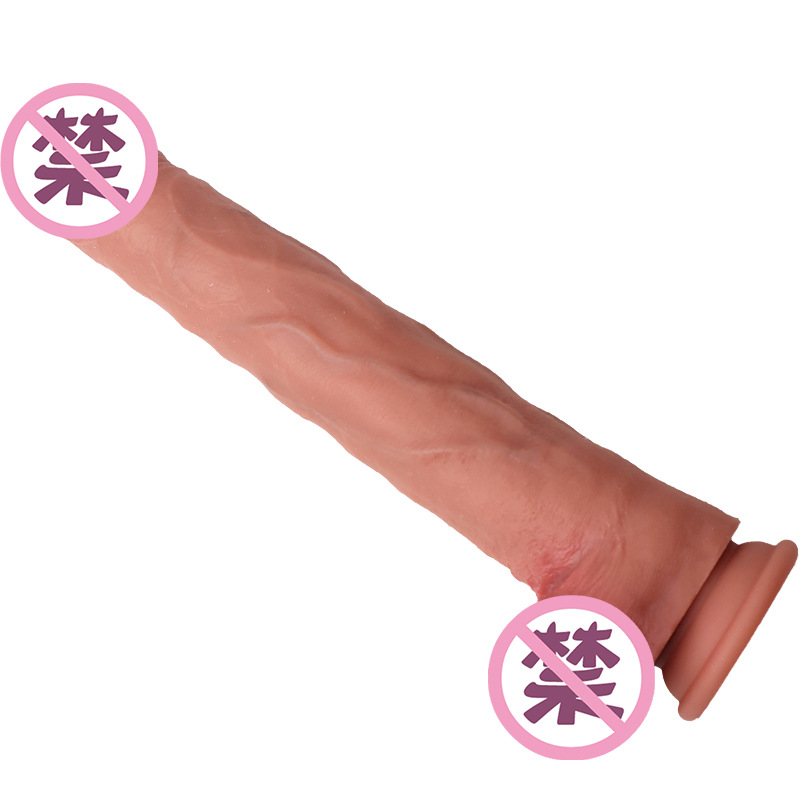 37cm Extra Long Liquid Silicone Dildo with Clitoral Stimulation, Flesh Tone — detail image 16