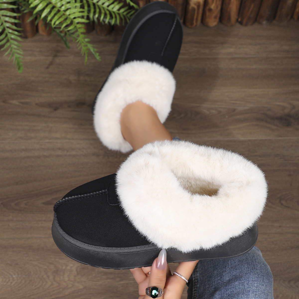 New platform low-top casual women's boots warm fluffy snow boots_voghion.com