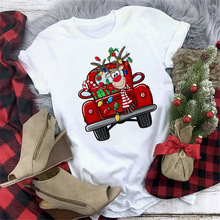 Christmas Truck T-Shirt外貿女裝聖誕節快樂卡車印花男女短袖T恤