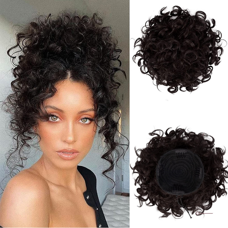 Cross-border new women's curly bun European and American messy chemical fiber wig drawstring hair tie hair bag ponytail chignon_voghion.com