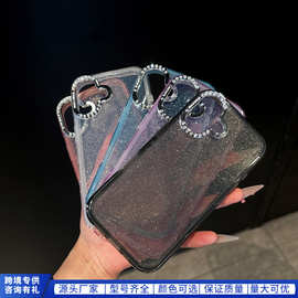 适用iPhone16proMax闪粉渐变手机壳水钻苹果14女神款15防摔保护套