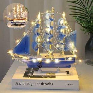 Sailing Ship Model High-End Ornaments Wooden Craft Ship Smooth Sailing Male Graduation Day Gift Female Living Room Fengzhihe