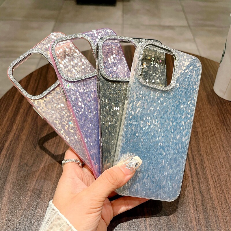 Diamond Glitter Diamond Mirror Frame Suitable for Apple 14Promax Mobile Phone Case 15Pro Anti-Fall 13 Large Hole Protective Cover