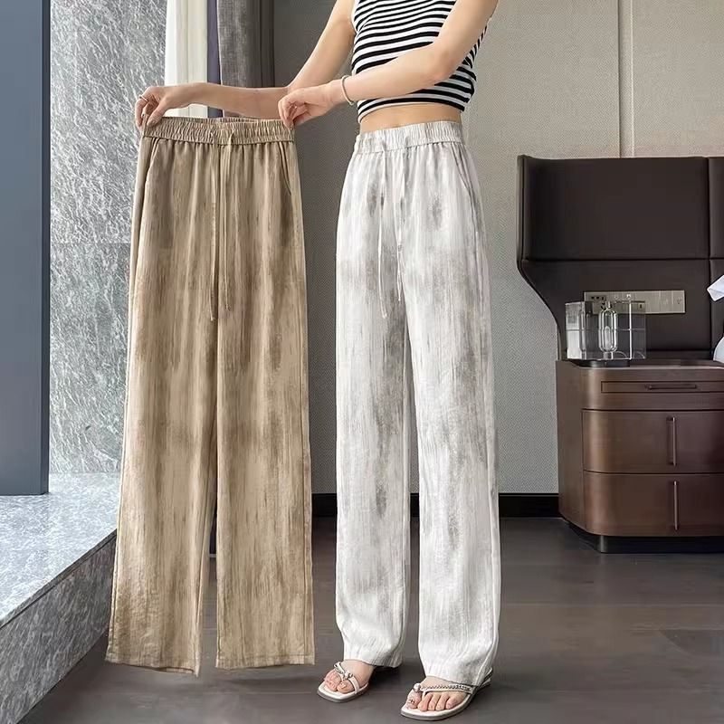 夏季冰丝薄款亚麻山本阔腿裤女新款休闲显瘦窄版凉凉棉麻直筒裤女|undefined