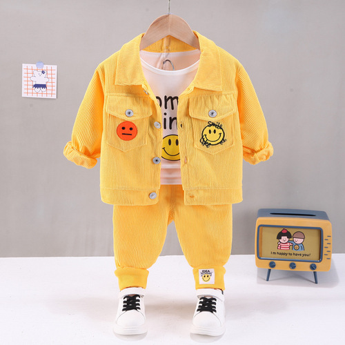 Boys' corduroy baby spring suit 0-1-3-5 years old baby fashionable spring and autumn three-piece trendy suit