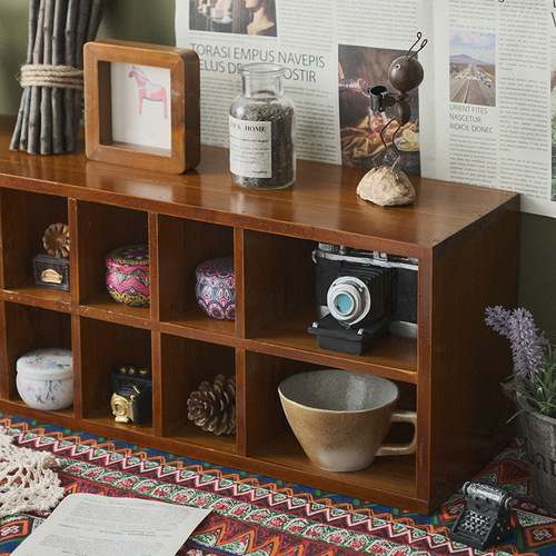 Desktop storage box tape cosmetics shelf desk stationery table wooden retro drawer zakka cabinet