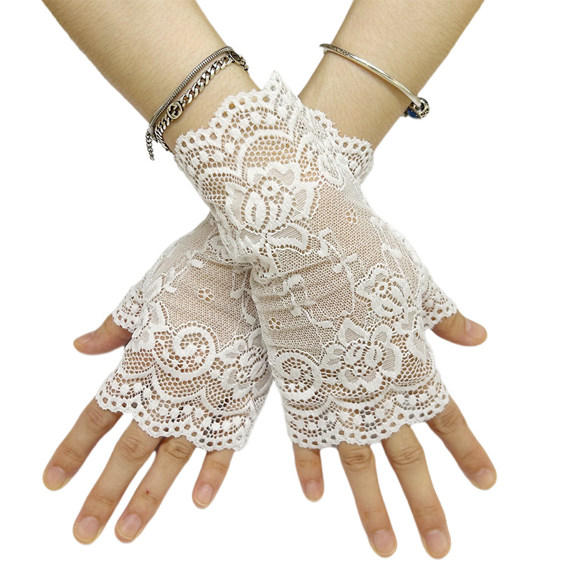 Nuevo transfronterizo de verano corto de dedo de encaje guantes de protección solar / guantes de decoración de bodas de dedo de encaje