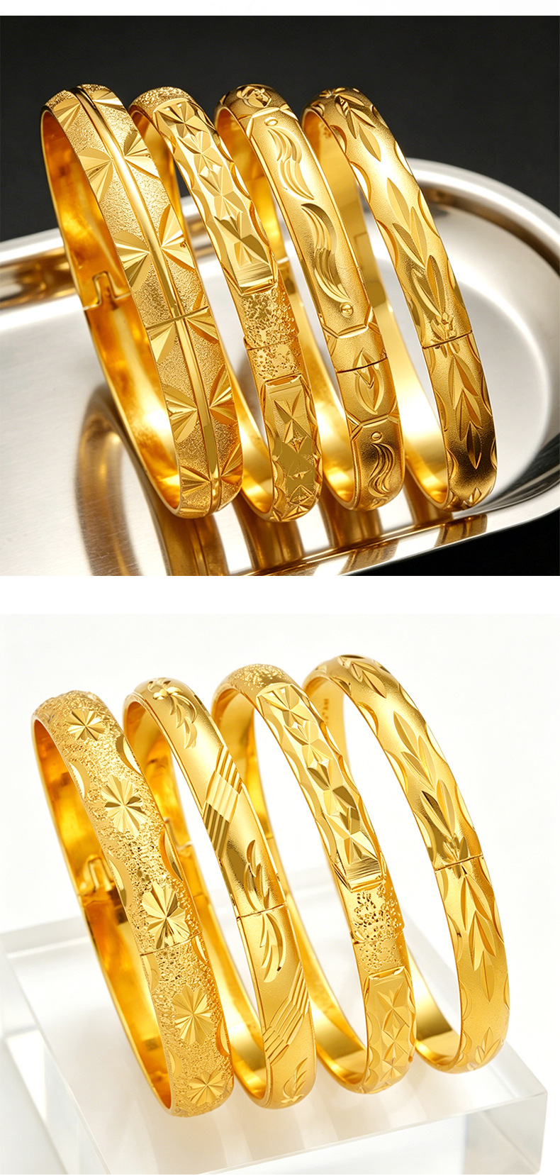 Starry clasp bracelet for women, gold-plated, water ripple