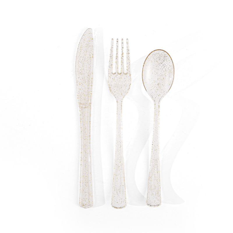 Gold Powder Transparent Disposable Knife, Fork, and Spoon Set for Birthday Party, Popular on Shein and Temu Gold Powder Transparent Disposable Knife, Fork, and Spoon Set for Birthday Party, Popular on Shein and Temu