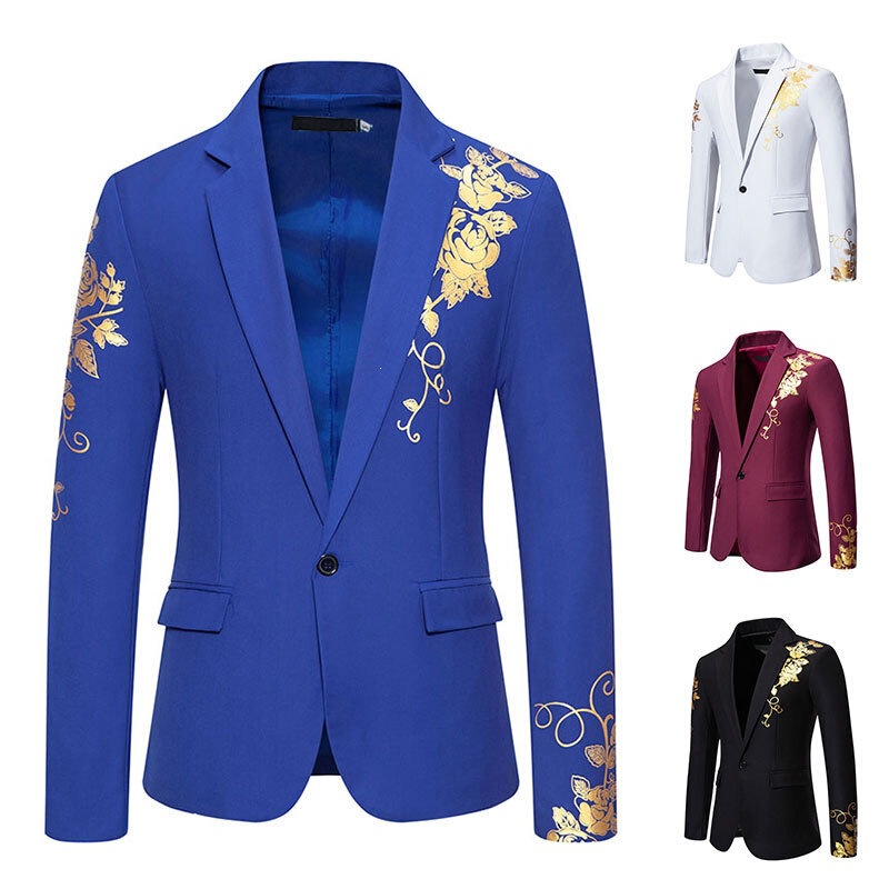 Cross-Border Foreign Trade Amazon Plus-Size Men's Paisley Gold-Printed Casual Slim-Fit Suit Jacket Wholesale Cross-Border Foreign Trade Amazon Plus-Size Men's Paisley Gold-Printed Casual Slim-Fit Suit Jacket Wholesale