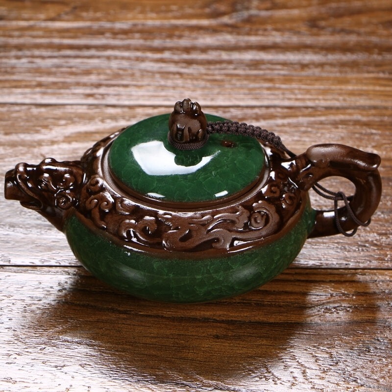 Gift tea set, ceramic teapot, ice crack glaze dragon pattern teapot, single filter teapot, kung fu glass small teapot, tea maker