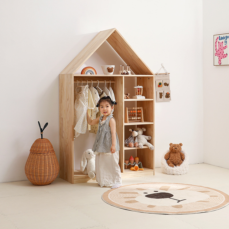 子供のワードローブ寝室ホーム女の子無垢材ベビーワードローブ収納キャビネット収納ラックツーインワンシンプルな収納キャビネット|undefined