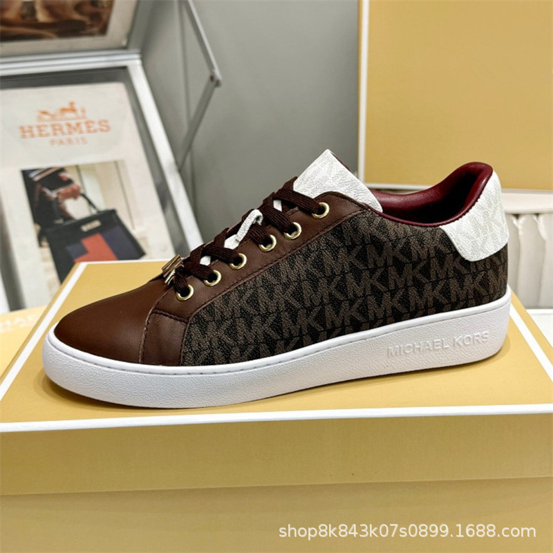 2024MK Fashion New Ladies White Shoes Calfskin Lace-up Metal Buckle sneakers Sneakers Running Shoes Trendy