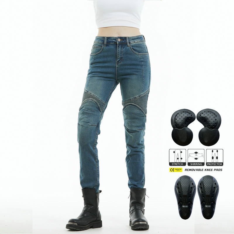 Pantalones vaqueros de motocicleta de Caballero de las mujeres que montan pantalones de motocicleta Kevlar resistente al desgaste resistente al desgarro pantalones resistentes a la caída fuera de la carretera