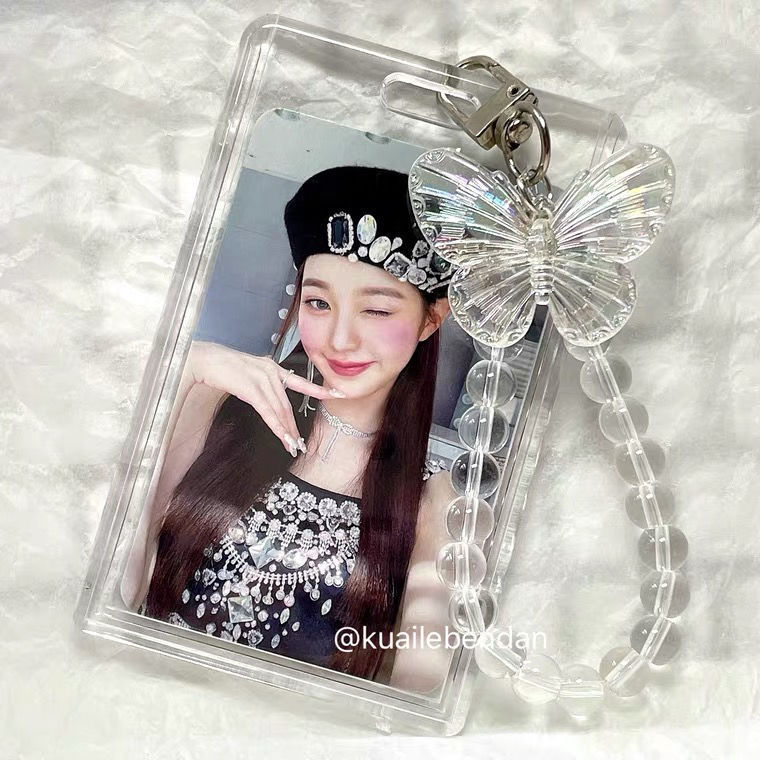 Small Card Access Card Holder Acrylic Transparent Double Card Protective Cover Elastic Keychain ID Card Bus Meal Card