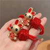中國風新年發飾紅色可愛兔子發圈兔年吉祥發繩少女百搭橡皮筋頭繩