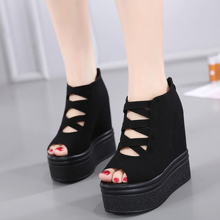 Wedge Cut Out Fish Mouth Shoes 13cm Super High Heels Spring and Summer New Platform Thick Sole Inner Heightening Sandals for Women That Are Not Tiring for the Feet