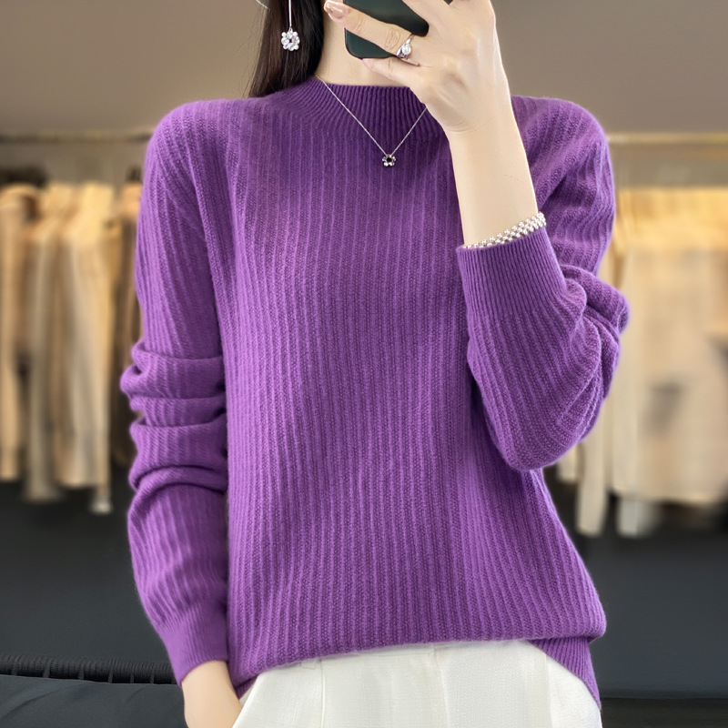 First-Line Garment Seamless Half Turtleneck Sweater Women's 2023 New Autumn and Winter Pullover Sweater All-Match Loose Base Shirt First-Line Garment Seamless Half Turtleneck Sweater Women's 2023 New Autumn and Winter Pullover Sweater All-Match Loose Base Shirt