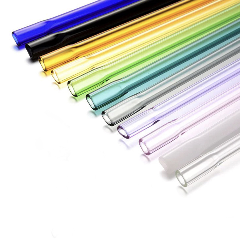 Arte colorido creativo vidrio paja borosilicato jugo leche boca plana giratoria curvada paja para mujeres embarazadas y niños