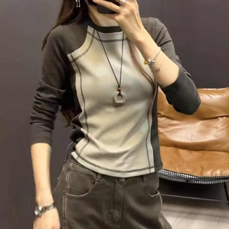 Plus-Size Pure Cotton American Retro Raglan Sleeve Thickened Long-Sleeve T-Shirt for Women, Slim-Fit Top for Spring Plus-Size Pure Cotton American Retro Raglan Sleeve Thickened Long-Sleeve T-Shirt for Women, Slim-Fit Top for Spring
