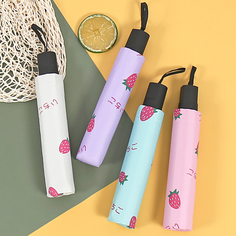 New cute strawberry pattern umbrella folding umbrella girls sunny and rainy dual-use sun umbrella parasol manufacturers wholesale
