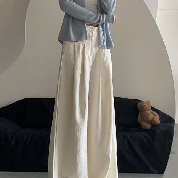 奶芙山本西装裤女2025新款宽松垂感显瘦百搭休闲高腰直筒阔腿长裤|undefined